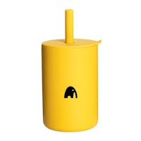 Silikon kopp med lokk og sugerør - Mustard fra My1ofNorway